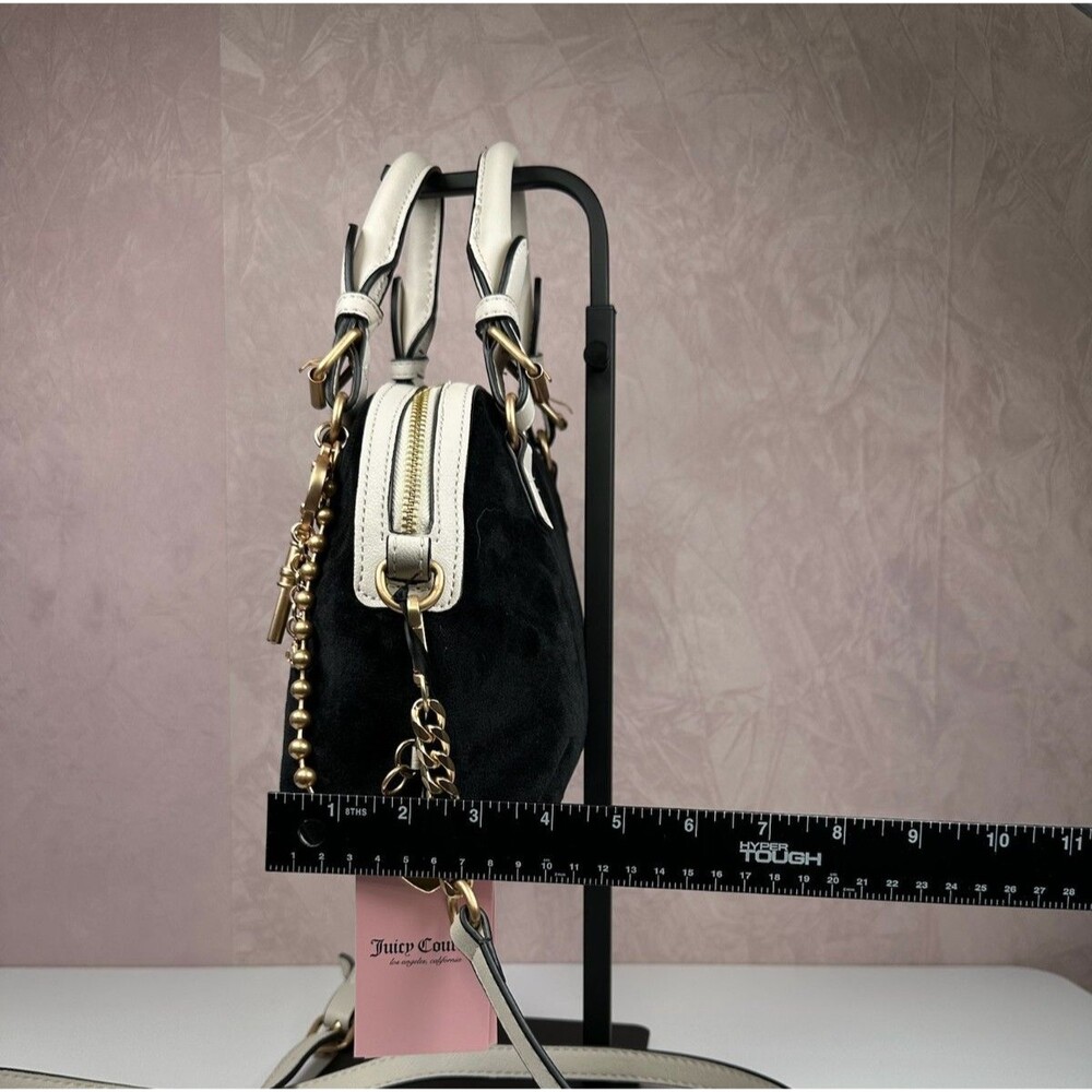 Juicy Couture The Key to Juicy Black Velour Dome Satchel Crossbody Purse - Picture 8 of 14